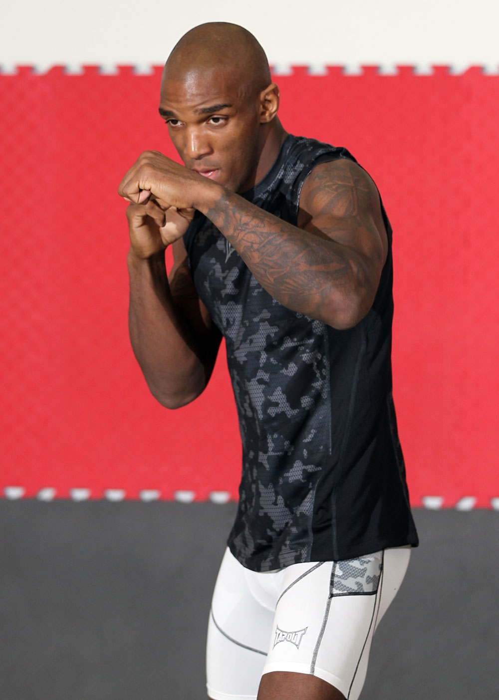 STOCKHOLM, SWEDEN - APRIL 11: Francis Carmont works out for the media during the UFC open workouts at Pancrase Gym on April 11, 2012 in Stockholm, Sweden. (Photo by Josh Hedges/Zuffa LLC/Zuffa LLC via Getty Images)