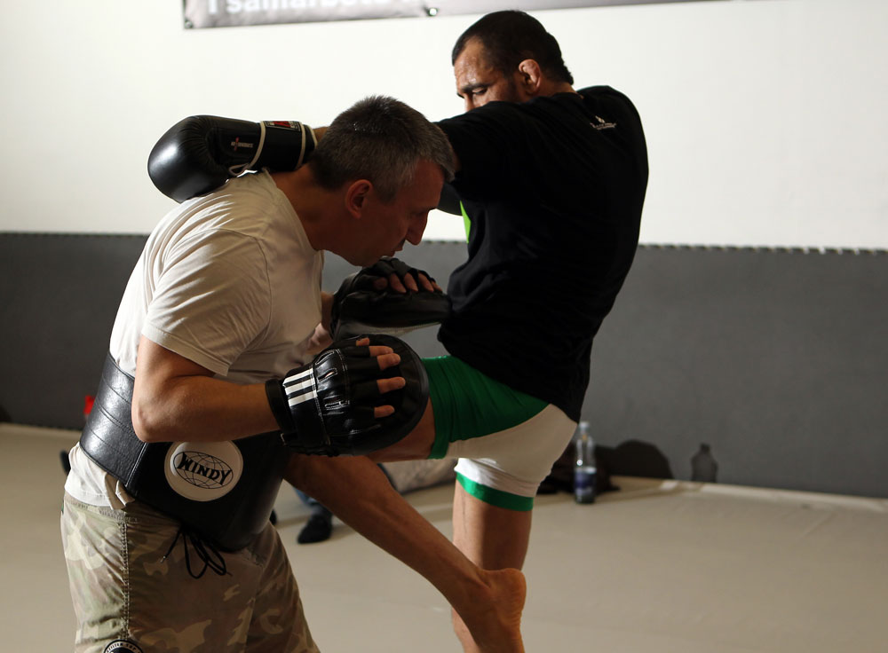 STOCKHOLM, SWEDEN - APRIL 11: Reza Madadi works out for the media during the UFC open workouts at Pancrase Gym on April 11, 2012 in Stockholm, Sweden. (Photo by Josh Hedges/Zuffa LLC/Zuffa LLC via Getty Images)