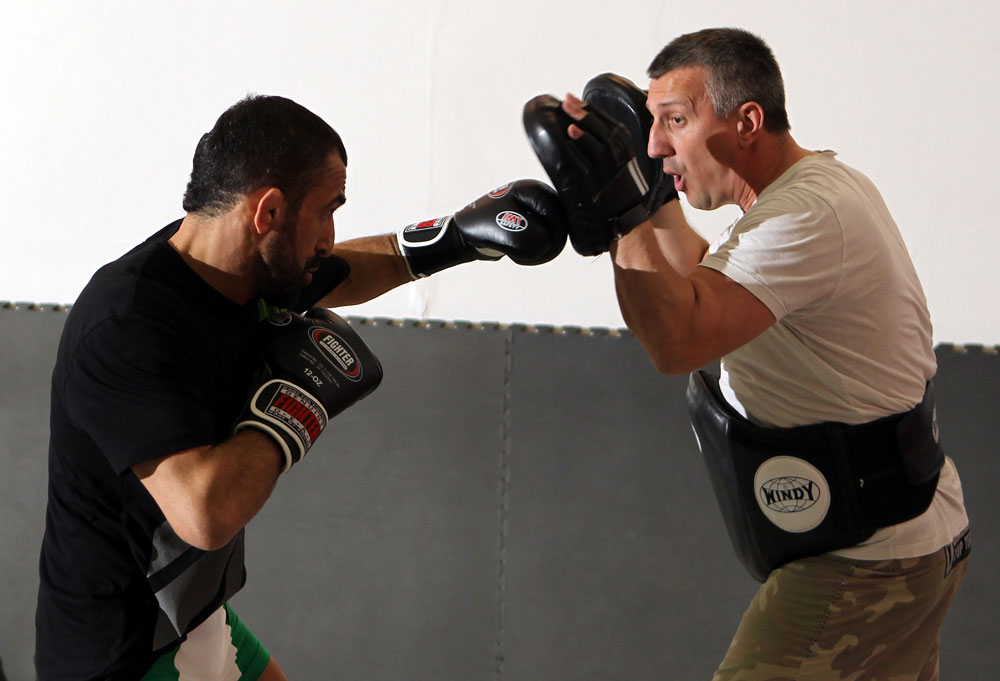 STOCKHOLM, SWEDEN - APRIL 11: Reza Madadi works out for the media during the UFC open workouts at Pancrase Gym on April 11, 2012 in Stockholm, Sweden. (Photo by Josh Hedges/Zuffa LLC/Zuffa LLC via Getty Images)