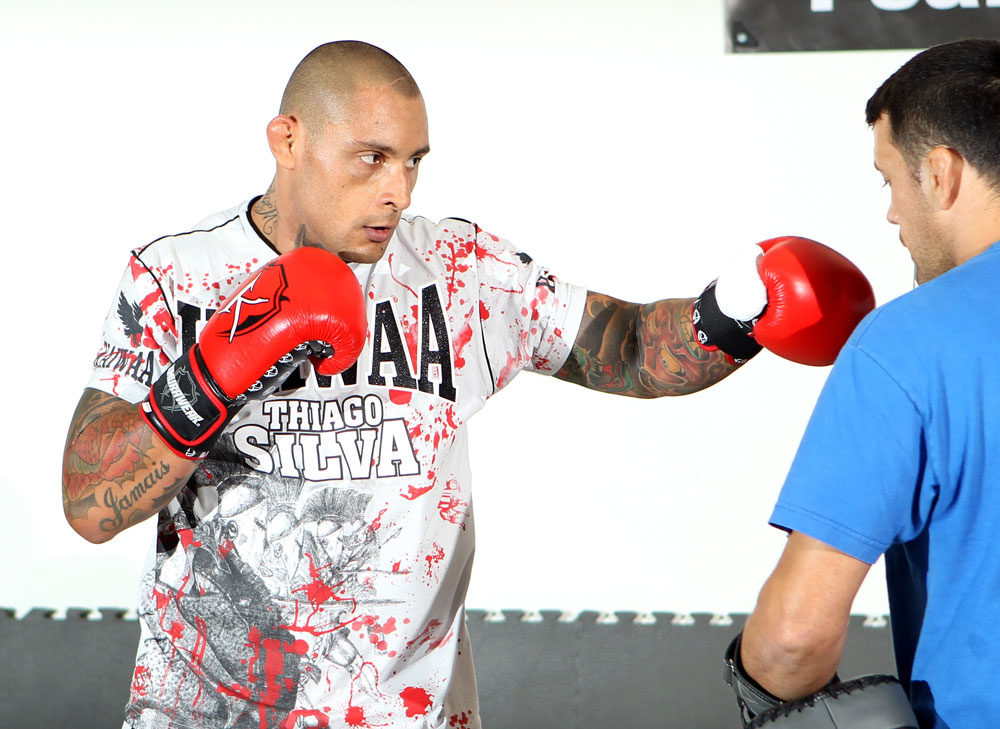 STOCKHOLM, SWEDEN - APRIL 11: Thiago Silva of Brazil works out for the media during the UFC open workouts at Pancrase Gym on April 11, 2012 in Stockholm, Sweden. (Photo by Josh Hedges/Zuffa LLC/Zuffa LLC via Getty Images)