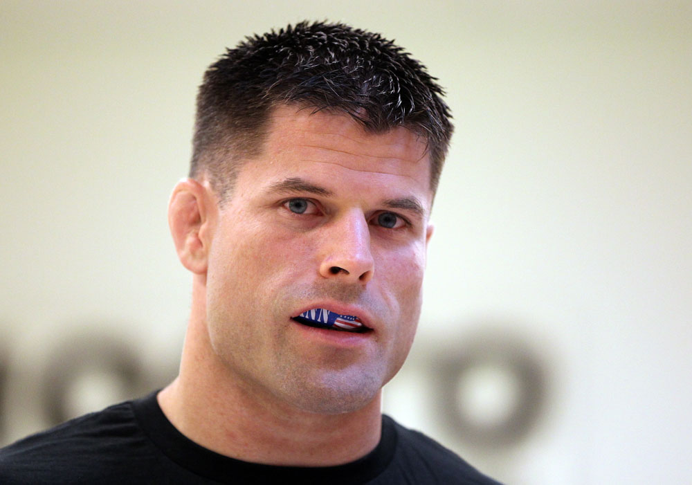 STOCKHOLM, SWEDEN - APRIL 11: Brian Stann of the United States works out for the media during the UFC open workouts at Pancrase Gym on April 11, 2012 in Stockholm, Sweden. (Photo by Josh Hedges/Zuffa LLC/Zuffa LLC via Getty Images)