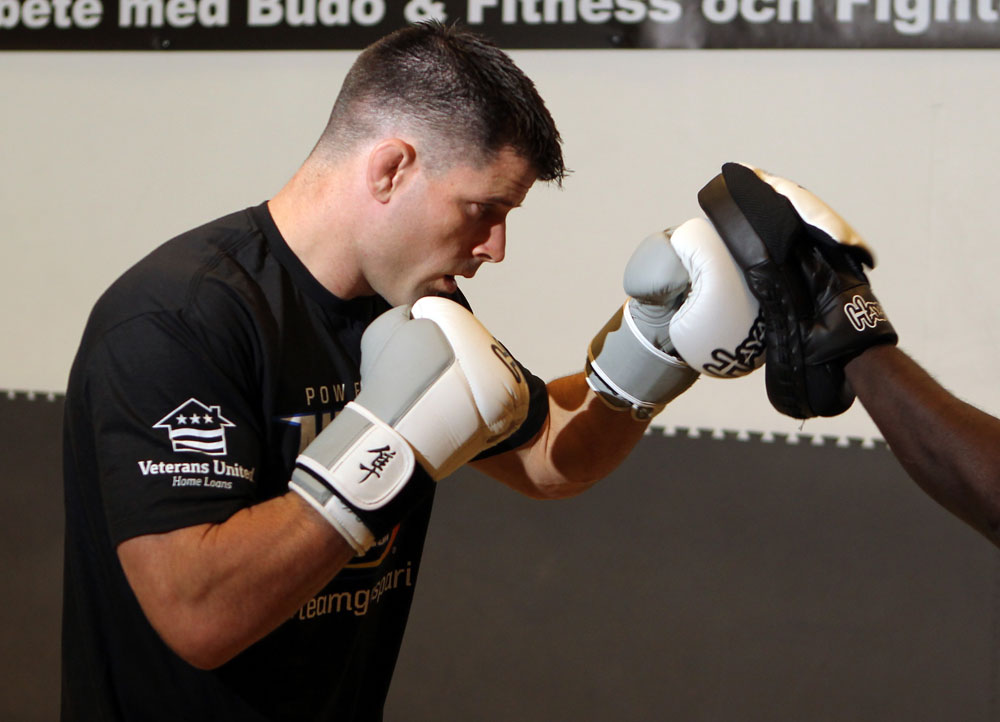 STOCKHOLM, SWEDEN - APRIL 11: Brian Stann of the United States works out for the media during the UFC open workouts at Pancrase Gym on April 11, 2012 in Stockholm, Sweden. (Photo by Josh Hedges/Zuffa LLC/Zuffa LLC via Getty Images)