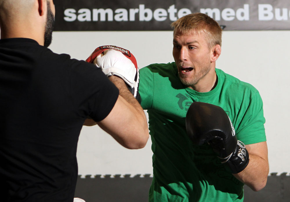 STOCKHOLM, SWEDEN - APRIL 11: Alexander Gustafsson of Sweden works out for the media during the UFC open workouts at Pancrase Gym on April 11, 2012 in Stockholm, Sweden. (Photo by Josh Hedges/Zuffa LLC/Zuffa LLC via Getty Images)