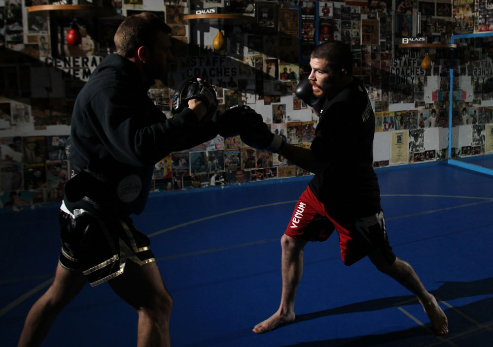 NEW YORK, NY - MAY 02: Jim Miller works out for the fans and media during the UFC on FOX open workouts at Church Street Boxing Gym on May 2, 2012 in New York City. (Photo by Josh Hedges/Zuffa LLC/Zuffa LLC via Getty Images)