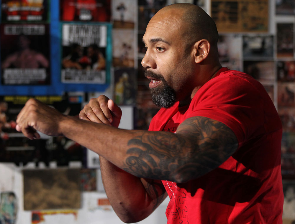 NEW YORK, NY - MAY 02: Lavar Johnson works out for the fans and media during the UFC on FOX open workouts at Church Street Boxing Gym on May 2, 2012 in New York City. (Photo by Josh Hedges/Zuffa LLC/Zuffa LLC via Getty Images)