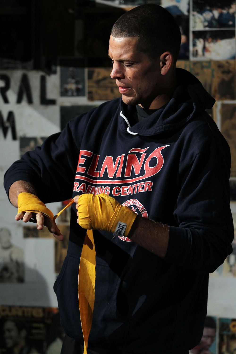 NEW YORK, NY - MAY 02: Nate Diaz works out for the fans and media during the UFC on FOX open workouts at Church Street Boxing Gym on May 2, 2012 in New York City. (Photo by Josh Hedges/Zuffa LLC/Zuffa LLC via Getty Images)