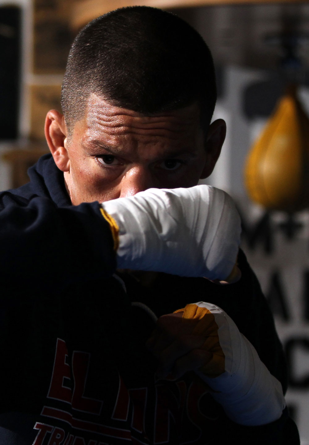 NEW YORK, NY - MAY 02: Nate Diaz works out for the fans and media during the UFC on FOX open workouts at Church Street Boxing Gym on May 2, 2012 in New York City. (Photo by Josh Hedges/Zuffa LLC/Zuffa LLC via Getty Images)