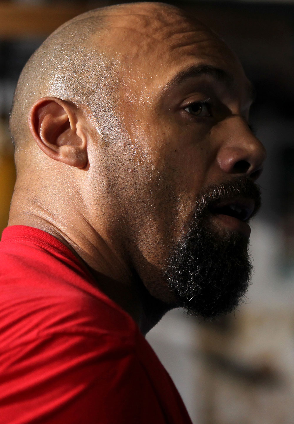 NEW YORK, NY - MAY 02: Lavar Johnson works out for the fans and media during the UFC on FOX open workouts at Church Street Boxing Gym on May 2, 2012 in New York City. (Photo by Josh Hedges/Zuffa LLC/Zuffa LLC via Getty Images)