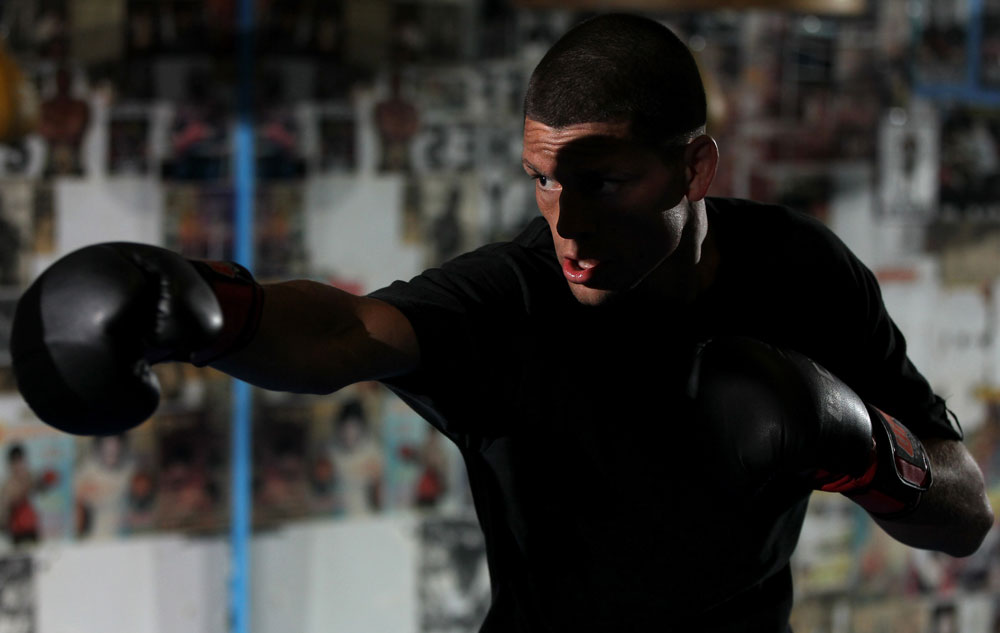 NEW YORK, NY - MAY 02: Nate Diaz works out for the fans and media during the UFC on FOX open workouts at Church Street Boxing Gym on May 2, 2012 in New York City. (Photo by Josh Hedges/Zuffa LLC/Zuffa LLC via Getty Images)