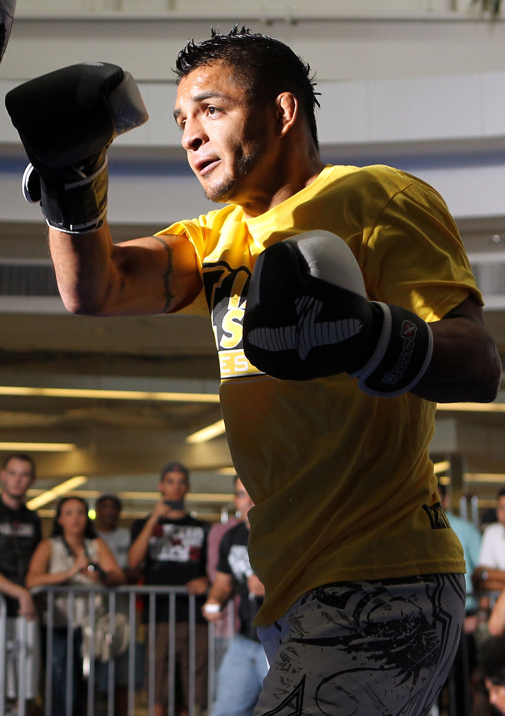 SUNRISE, FL - JUNE 06:   Leonard Garcia works out for fans and media during the UFC open workouts at Sawgrass Mills Mall on June 6, 2012 in Sunrise, Florida.  (Photo by Josh Hedges/Zuffa LLC/Zuffa LLC via Getty Images)