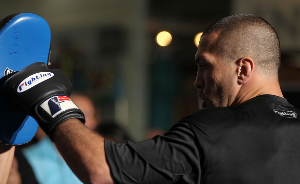 SUNRISE, FL - JUNE 06:   Josh Neer works out for fans and media during the UFC open workouts at Sawgrass Mills Mall on June 6, 2012 in Sunrise, Florida.  (Photo by Josh Hedges/Zuffa LLC/Zuffa LLC via Getty Images)