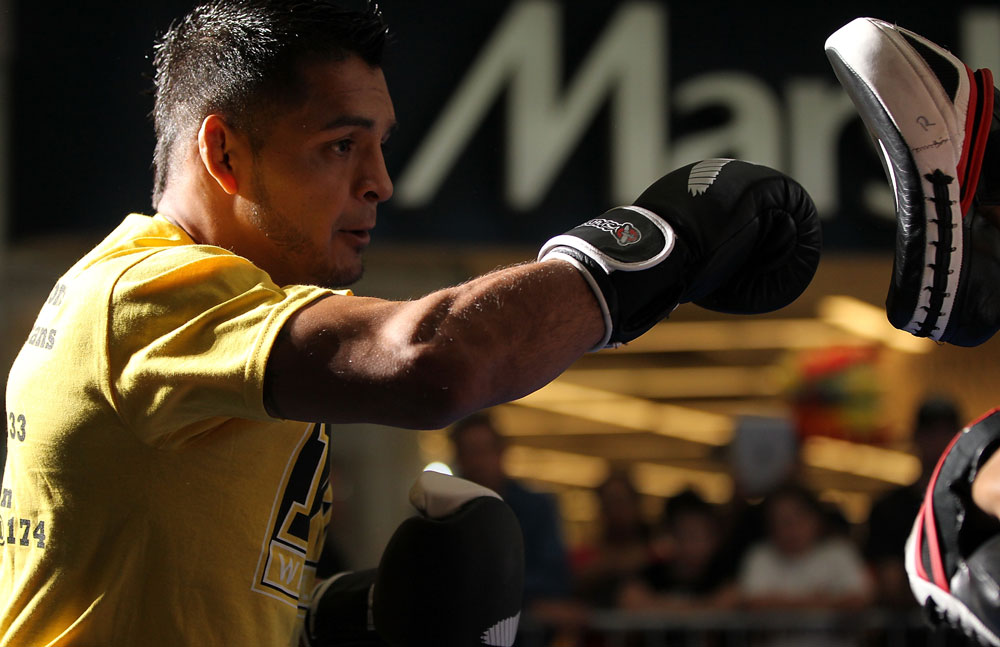 SUNRISE, FL - JUNE 06:   Leonard Garcia works out for fans and media during the UFC open workouts at Sawgrass Mills Mall on June 6, 2012 in Sunrise, Florida.  (Photo by Josh Hedges/Zuffa LLC/Zuffa LLC via Getty Images)