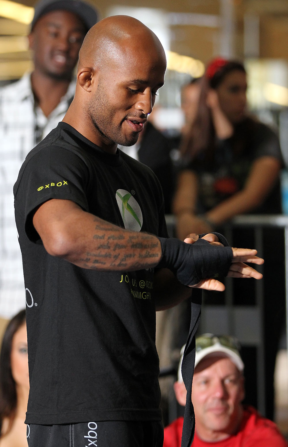 SUNRISE, FL - JUNE 06:   Demetrious Johnson works out for fans and media during the UFC open workouts at Sawgrass Mills Mall on June 6, 2012 in Sunrise, Florida.  (Photo by Josh Hedges/Zuffa LLC/Zuffa LLC via Getty Images)