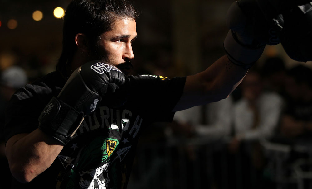 SUNRISE, FL - JUNE 06:   Ian McCall works out for fans and media during the UFC open workouts at Sawgrass Mills Mall on June 6, 2012 in Sunrise, Florida.  (Photo by Josh Hedges/Zuffa LLC/Zuffa LLC via Getty Images)