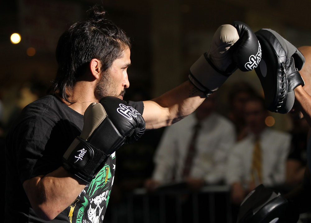 SUNRISE, FL - JUNE 06:   Ian McCall works out for fans and media during the UFC open workouts at Sawgrass Mills Mall on June 6, 2012 in Sunrise, Florida.  (Photo by Josh Hedges/Zuffa LLC/Zuffa LLC via Getty Images)
