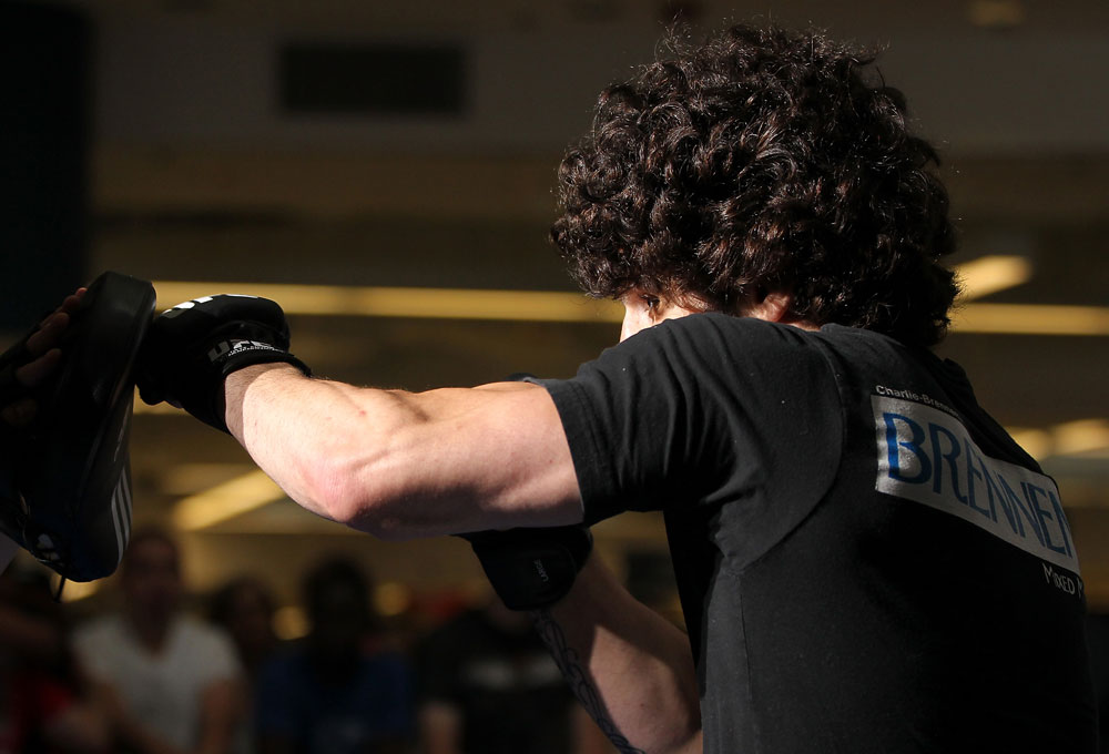 SUNRISE, FL - JUNE 06:   Charlie Brenneman works out for fans and media during the UFC open workouts at Sawgrass Mills Mall on June 6, 2012 in Sunrise, Florida.  (Photo by Josh Hedges/Zuffa LLC/Zuffa LLC via Getty Images)
