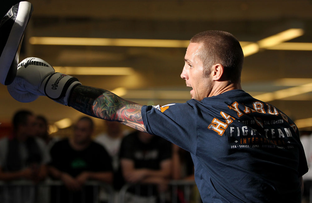 SUNRISE, FL - JUNE 06:   Eddie Wineland works out for fans and media during the UFC open workouts at Sawgrass Mills Mall on June 6, 2012 in Sunrise, Florida.  (Photo by Josh Hedges/Zuffa LLC/Zuffa LLC via Getty Images)