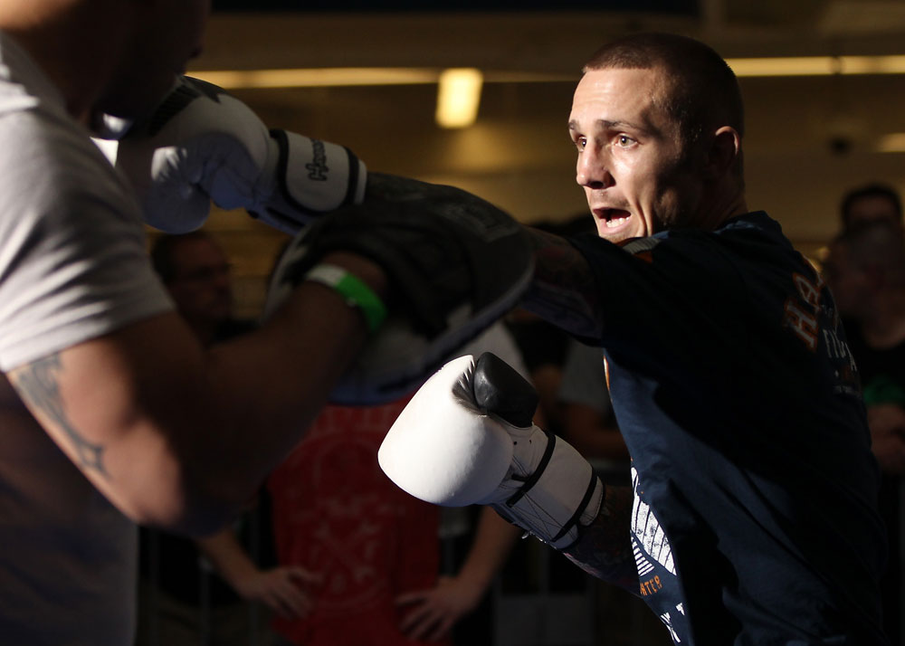 SUNRISE, FL - JUNE 06:   Eddie Wineland works out for fans and media during the UFC open workouts at Sawgrass Mills Mall on June 6, 2012 in Sunrise, Florida.  (Photo by Josh Hedges/Zuffa LLC/Zuffa LLC via Getty Images)