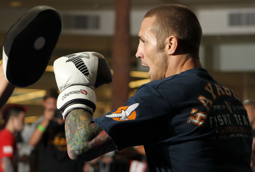 SUNRISE, FL - JUNE 06:   Eddie Wineland works out for fans and media during the UFC open workouts at Sawgrass Mills Mall on June 6, 2012 in Sunrise, Florida.  (Photo by Josh Hedges/Zuffa LLC/Zuffa LLC via Getty Images)