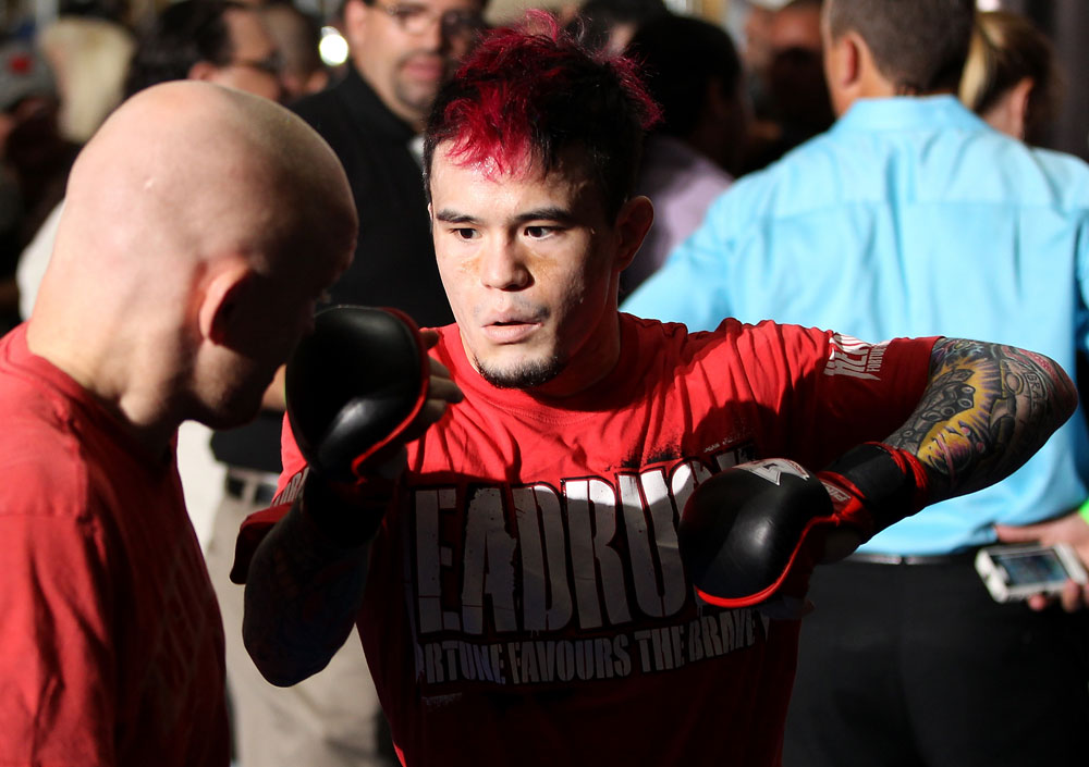SUNRISE, FL - JUNE 06:   Scott Jorgensen works out for fans and media during the UFC open workouts at Sawgrass Mills Mall on June 6, 2012 in Sunrise, Florida.  (Photo by Josh Hedges/Zuffa LLC/Zuffa LLC via Getty Images)