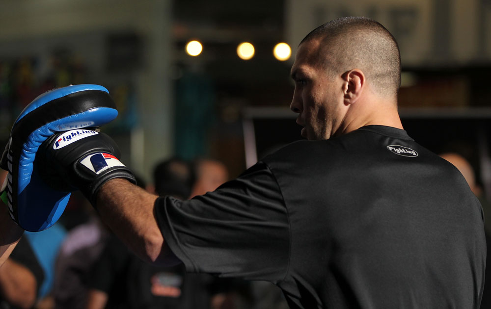 SUNRISE, FL - JUNE 06:   Josh Neer works out for fans and media during the UFC open workouts at Sawgrass Mills Mall on June 6, 2012 in Sunrise, Florida.  (Photo by Josh Hedges/Zuffa LLC/Zuffa LLC via Getty Images)