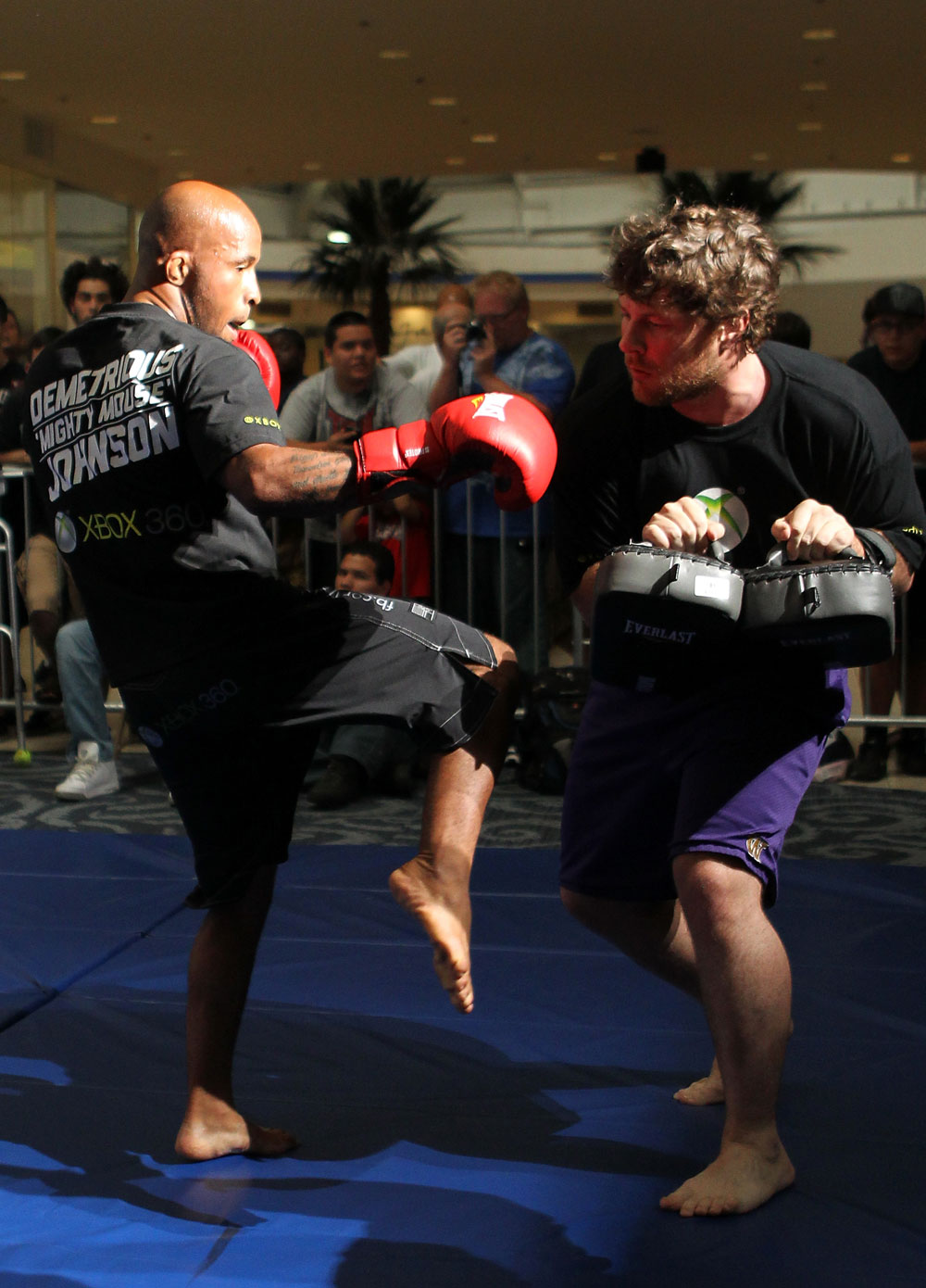 SUNRISE, FL - JUNE 06:   Demetrious Johnson works out for fans and media during the UFC open workouts at Sawgrass Mills Mall on June 6, 2012 in Sunrise, Florida.  (Photo by Josh Hedges/Zuffa LLC/Zuffa LLC via Getty Images)