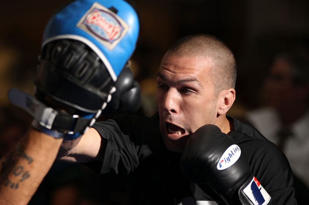 SUNRISE, FL - JUNE 06:   Josh Neer works out for fans and media during the UFC open workouts at Sawgrass Mills Mall on June 6, 2012 in Sunrise, Florida.  (Photo by Josh Hedges/Zuffa LLC/Zuffa LLC via Getty Images)