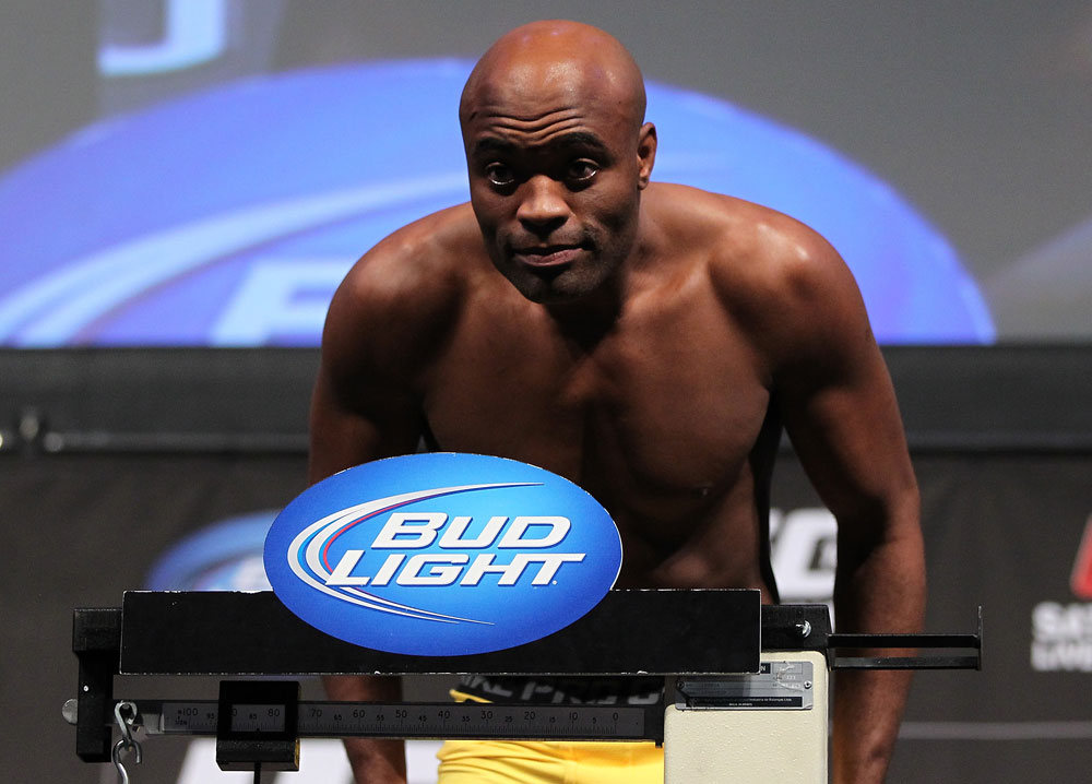 LAS VEGAS, NV - JULY 6: Anderson Silva makes weight during the UFC 148 Weigh In at the Mandalay Bay Events Center on July 6, 2012 in Las Vegas, Nevada. (Photo by Josh Hedges/Zuffa LLC/Zuffa LLC via Getty Images)