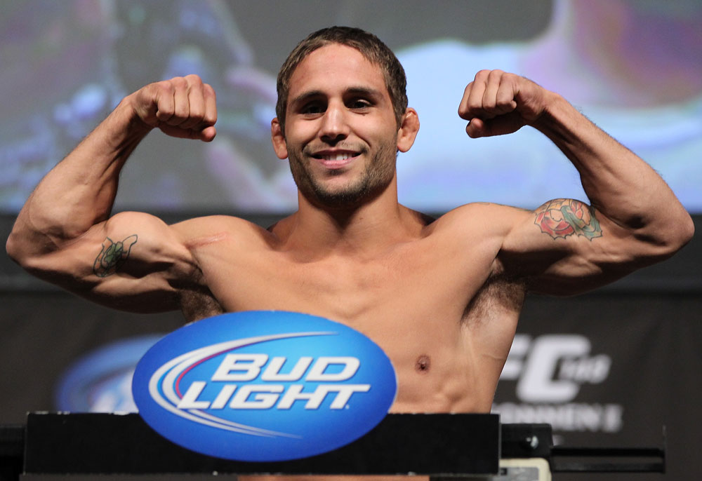 LAS VEGAS, NV - JULY 6: Chad Mendes makes weight during the UFC 148 Weigh In at the Mandalay Bay Events Center on July 6, 2012 in Las Vegas, Nevada. (Photo by Josh Hedges/Zuffa LLC/Zuffa LLC via Getty Images)