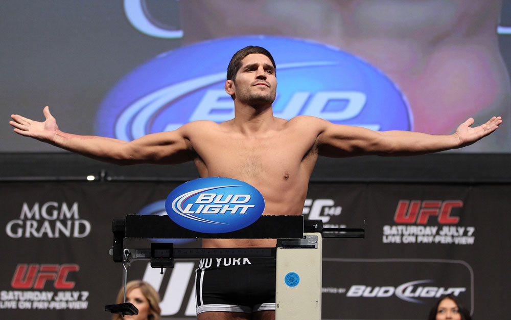 LAS VEGAS, NV - JULY 6: Patrick Cote makes weight during the UFC 148 Weigh In at the Mandalay Bay Events Center on July 6, 2012 in Las Vegas, Nevada. (Photo by Josh Hedges/Zuffa LLC/Zuffa LLC via Getty Images)