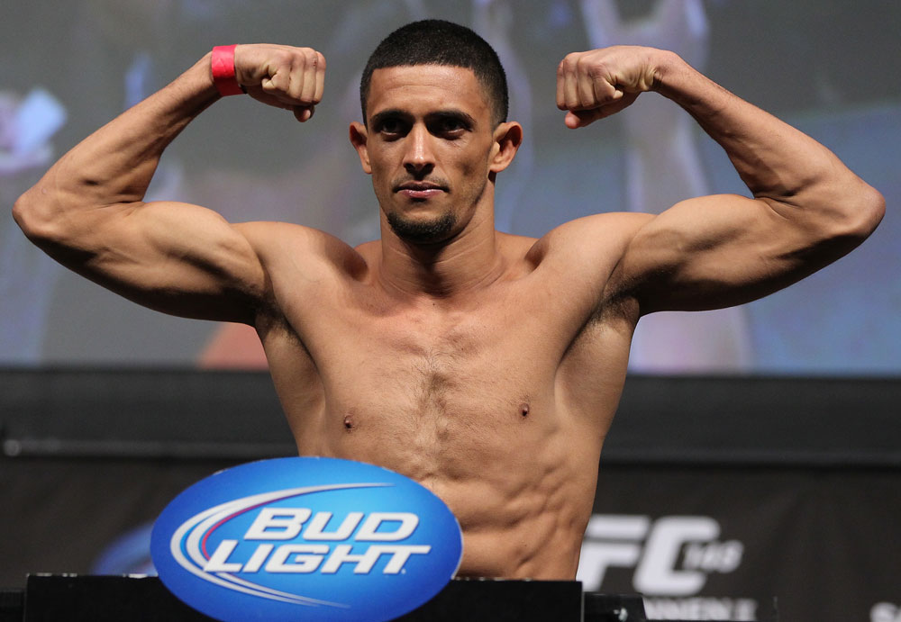 LAS VEGAS, NV - JULY 6: Yoislandy Izquierdo makes weight during the UFC 148 Weigh In at the Mandalay Bay Events Center on July 6, 2012 in Las Vegas, Nevada. (Photo by Josh Hedges/Zuffa LLC/Zuffa LLC via Getty Images)