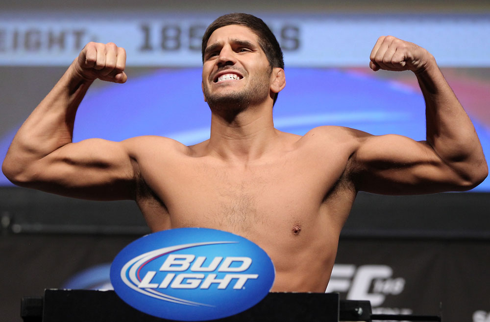 LAS VEGAS, NV - JULY 6: Patrick Cote makes weight during the UFC 148 Weigh In at the Mandalay Bay Events Center on July 6, 2012 in Las Vegas, Nevada. (Photo by Josh Hedges/Zuffa LLC/Zuffa LLC via Getty Images)
