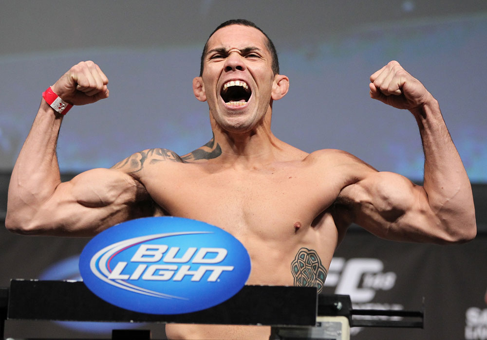 LAS VEGAS, NV - JULY 6: Rafaello Oliveira makes weight during the UFC 148 Weigh In at the Mandalay Bay Events Center on July 6, 2012 in Las Vegas, Nevada. (Photo by Josh Hedges/Zuffa LLC/Zuffa LLC via Getty Images)