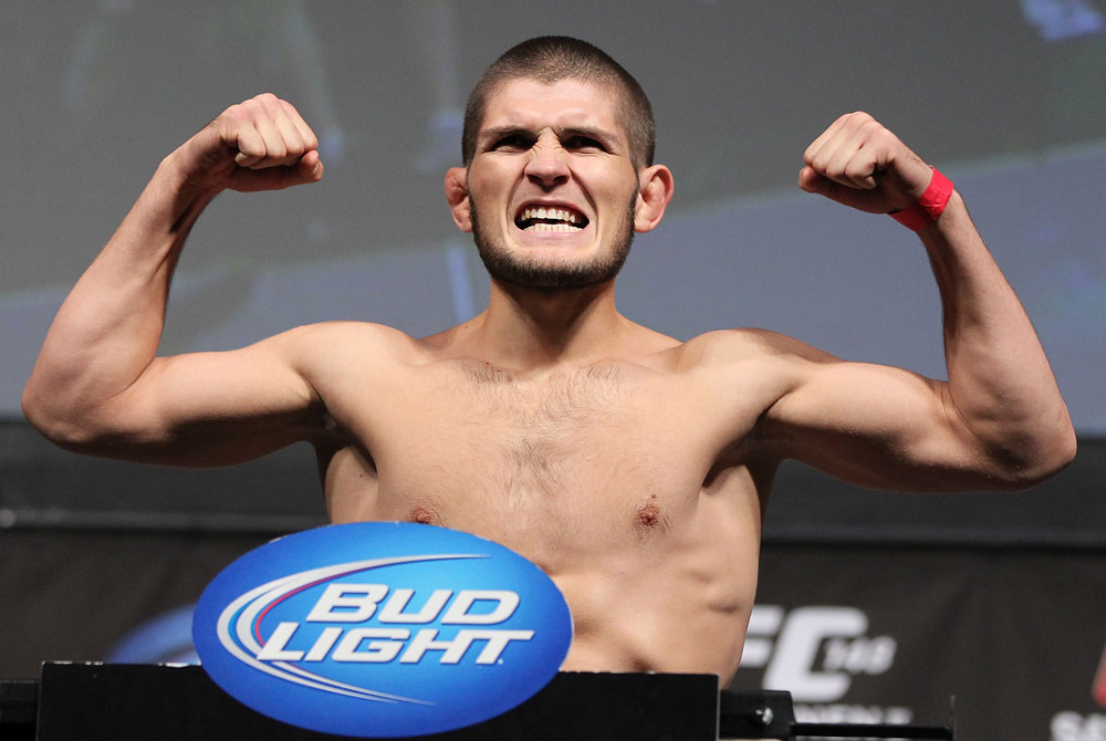 LAS VEGAS, NV - JULY 6: Khabib Nurmagomedov makes weight during the UFC 148 Weigh In at the Mandalay Bay Events Center on July 6, 2012 in Las Vegas, Nevada. (Photo by Josh Hedges/Zuffa LLC/Zuffa LLC via Getty Images)
