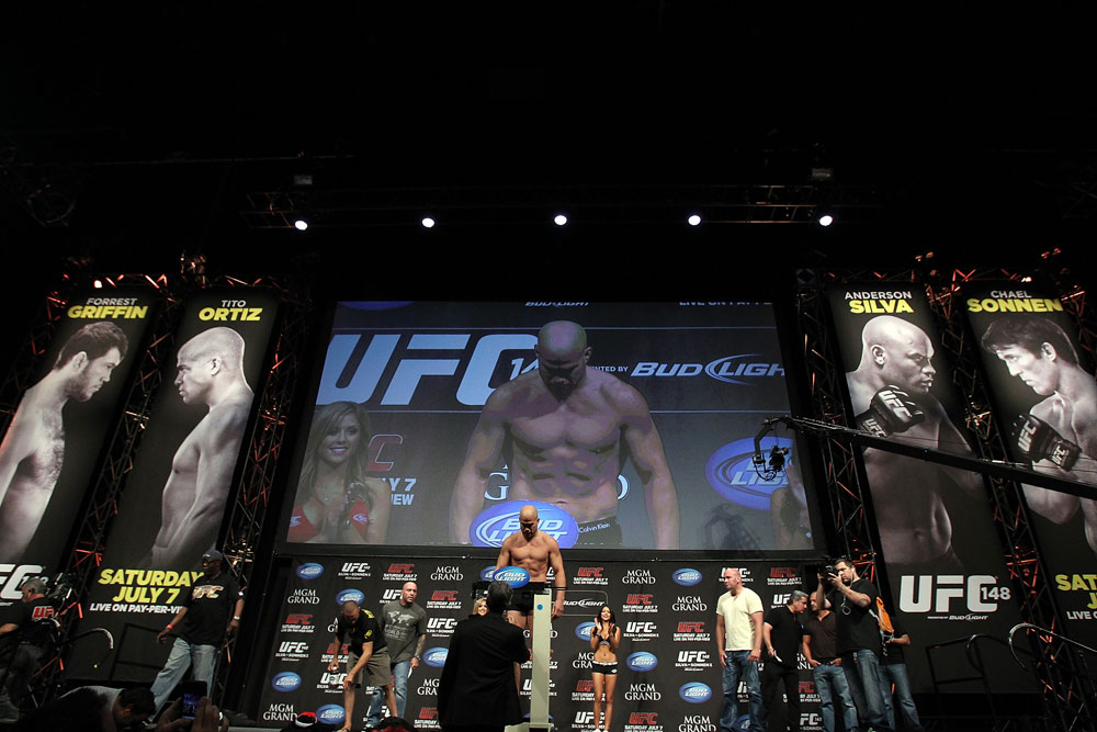 LAS VEGAS, NV - JULY 6: <<CAPTION>> during the UFC 148 Weigh In at the Mandalay Bay Events Center on July 6, 2012 in Las Vegas, Nevada. (Photo by Josh Hedges/Zuffa LLC/Zuffa LLC via Getty Images)