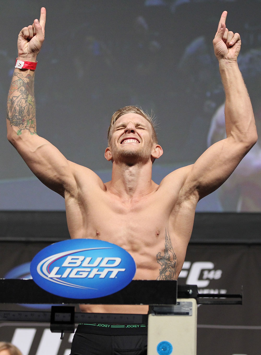 LAS VEGAS, NV - JULY 6: John Alessio makes weight during the UFC 148 Weigh In at the Mandalay Bay Events Center on July 6, 2012 in Las Vegas, Nevada. (Photo by Josh Hedges/Zuffa LLC/Zuffa LLC via Getty Images)
