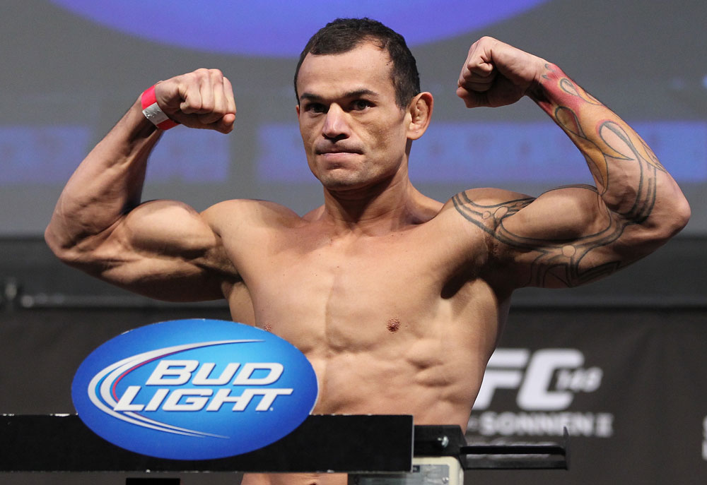 LAS VEGAS, NV - JULY 6: Gleison Tibau makes weight during the UFC 148 Weigh In at the Mandalay Bay Events Center on July 6, 2012 in Las Vegas, Nevada. (Photo by Josh Hedges/Zuffa LLC/Zuffa LLC via Getty Images)