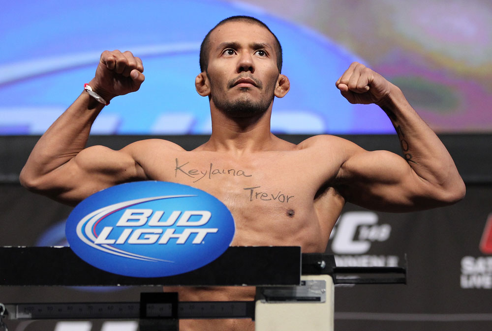LAS VEGAS, NV - JULY 6: Ivan Menjivar makes weight during the UFC 148 Weigh In at the Mandalay Bay Events Center on July 6, 2012 in Las Vegas, Nevada. (Photo by Josh Hedges/Zuffa LLC/Zuffa LLC via Getty Images)