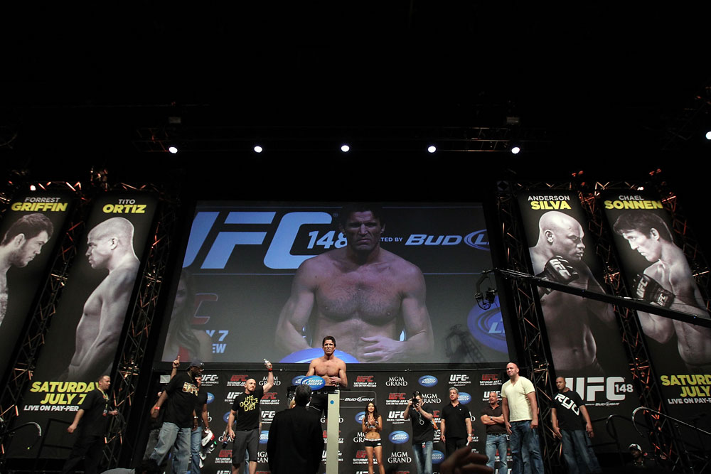 LAS VEGAS, NV - JULY 6: <<CAPTION>> during the UFC 148 Weigh In at the Mandalay Bay Events Center on July 6, 2012 in Las Vegas, Nevada. (Photo by Josh Hedges/Zuffa LLC/Zuffa LLC via Getty Images)