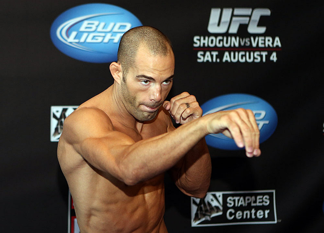 LOS ANGELES - AUGUST 01: Mike Swick works out for the media during the UFC on FOX open workouts at the J.W. Marriott on August 1, 2012 in Los Angeles, California. (Photo by Josh Hedges/Zuffa LLC/Zuffa LLC via Getty Images)