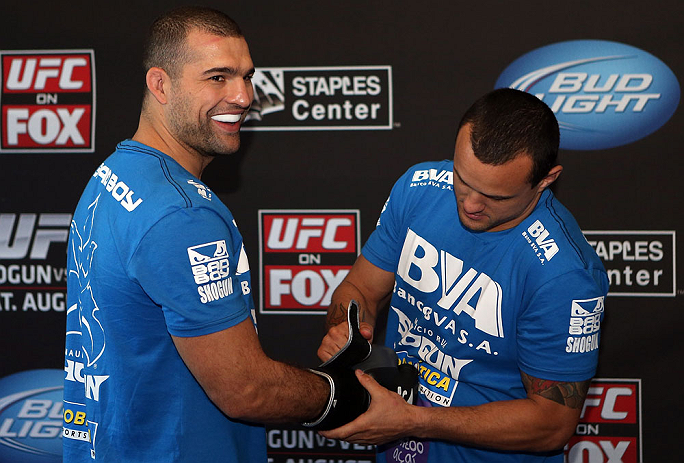 LOS ANGELES - AUGUST 01:  Mauricio "Shogun" Rua works out for the media during the UFC on FOX open workouts at the J.W. Marriott on August 1, 2012 in Los Angeles, California. (Photo by Josh Hedges/Zuffa LLC/Zuffa LLC via Getty Images)