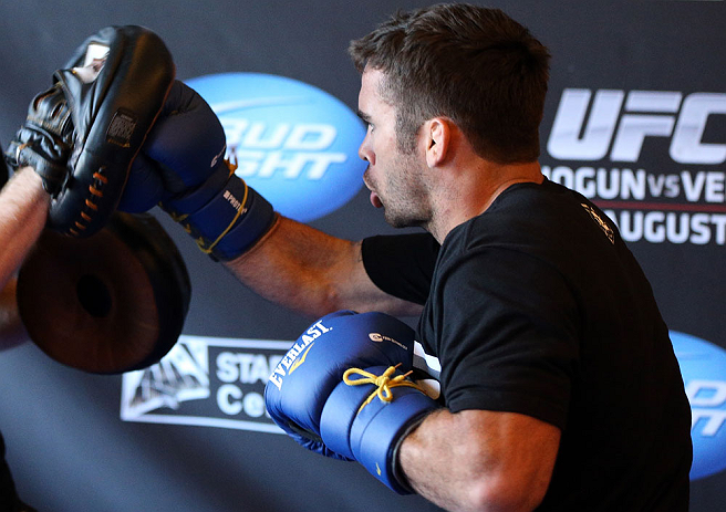 LOS ANGELES - AUGUST 01:  Jamie Varner works out for the media during the UFC on FOX open workouts at the J.W. Marriott on August 1, 2012 in Los Angeles, California. (Photo by Josh Hedges/Zuffa LLC/Zuffa LLC via Getty Images)