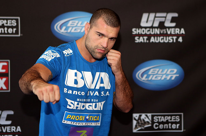 LOS ANGELES - AUGUST 01:  Mauricio "Shogun" Rua works out for the media during the UFC on FOX open workouts at the J.W. Marriott on August 1, 2012 in Los Angeles, California. (Photo by Josh Hedges/Zuffa LLC/Zuffa LLC via Getty Images)