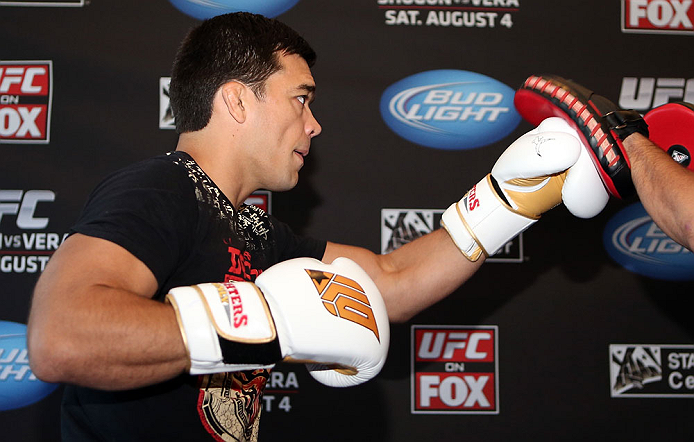 LOS ANGELES - AUGUST 01:  Lyoto Machida works out for the media during the UFC on FOX open workouts at the J.W. Marriott on August 1, 2012 in Los Angeles, California. (Photo by Josh Hedges/Zuffa LLC/Zuffa LLC via Getty Images)