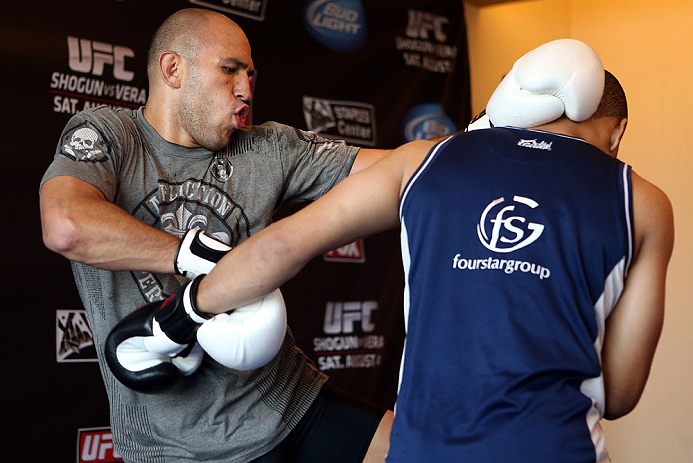 LOS ANGELES - AUGUST 01:  Brandon Vera works out for the media during the UFC on FOX open workouts at the J.W. Marriott on August 1, 2012 in Los Angeles, California. (Photo by Josh Hedges/Zuffa LLC/Zuffa LLC via Getty Images)