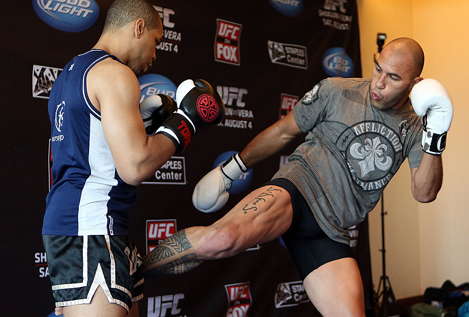 LOS ANGELES - AUGUST 01:  Brandon Vera works out for the media during the UFC on FOX open workouts at the J.W. Marriott on August 1, 2012 in Los Angeles, California. (Photo by Josh Hedges/Zuffa LLC/Zuffa LLC via Getty Images)
