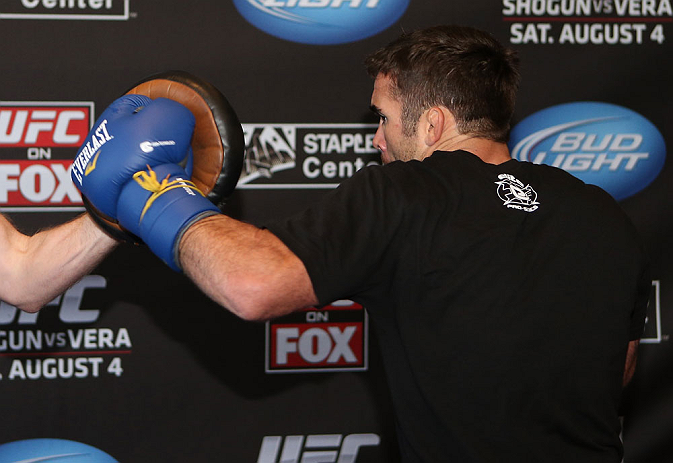 LOS ANGELES - AUGUST 01:  Jamie Varner works out for the media during the UFC on FOX open workouts at the J.W. Marriott on August 1, 2012 in Los Angeles, California. (Photo by Josh Hedges/Zuffa LLC/Zuffa LLC via Getty Images)