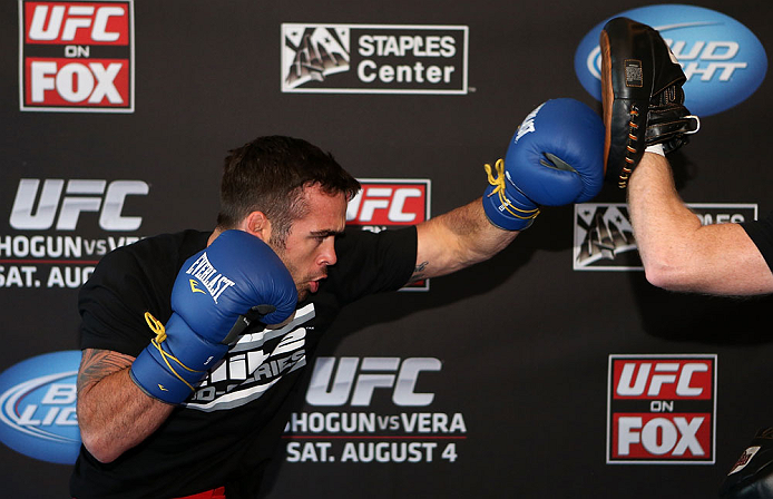 LOS ANGELES - AUGUST 01:  Jamie Varner works out for the media during the UFC on FOX open workouts at the J.W. Marriott on August 1, 2012 in Los Angeles, California. (Photo by Josh Hedges/Zuffa LLC/Zuffa LLC via Getty Images)