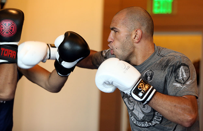 LOS ANGELES - AUGUST 01:  Brandon Vera works out for the media during the UFC on FOX open workouts at the J.W. Marriott on August 1, 2012 in Los Angeles, California. (Photo by Josh Hedges/Zuffa LLC/Zuffa LLC via Getty Images)