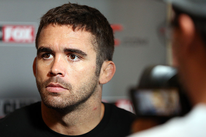 LOS ANGELES - AUGUST 01:  Jamie Varner answers questions from the media during the UFC on FOX open workouts at the J.W. Marriott on August 1, 2012 in Los Angeles, California. (Photo by Josh Hedges/Zuffa LLC/Zuffa LLC via Getty Images)